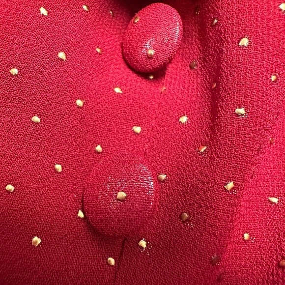 Unique Vintage Red Gold Dot Chiffon High Neck Midi Dress Sz M - Picture 4 of 11